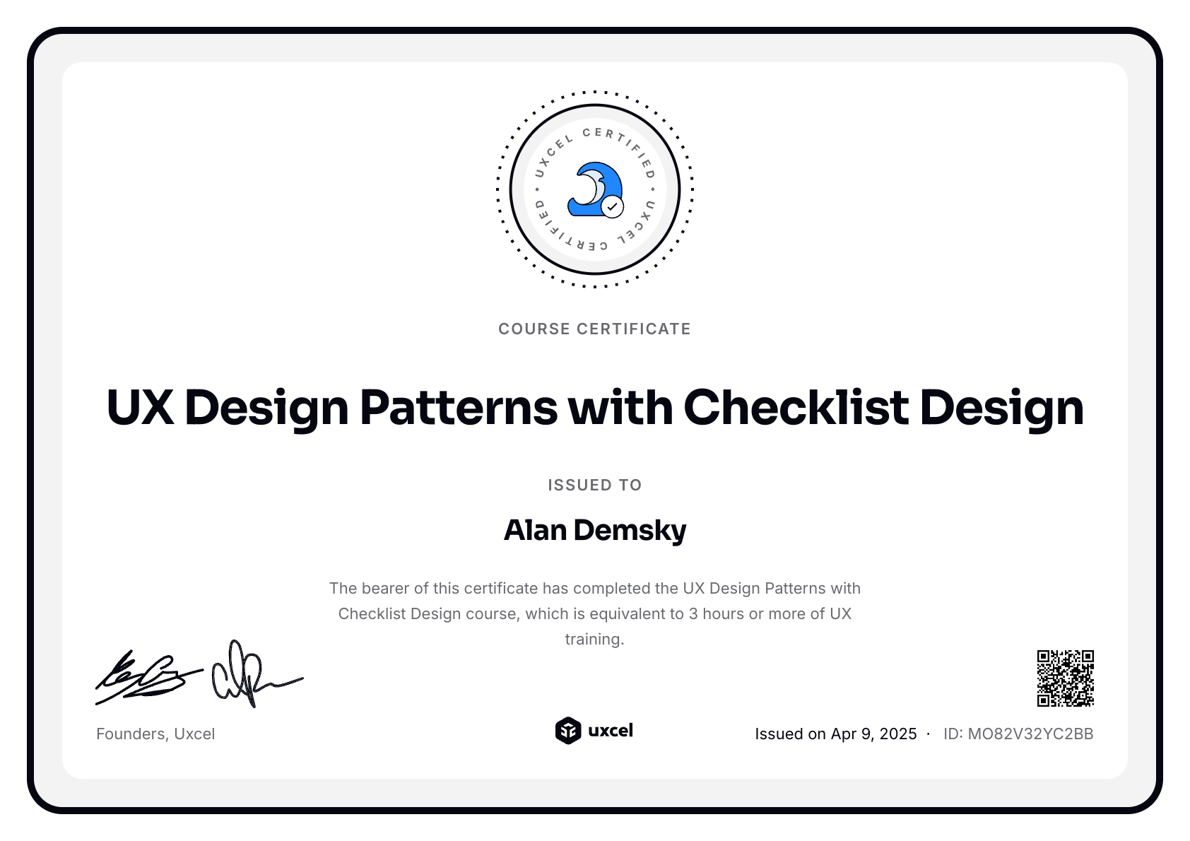 Alan Demsky's certificate